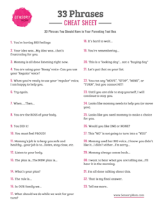 Sensory Mom 33 Phrases Cheat Sheet